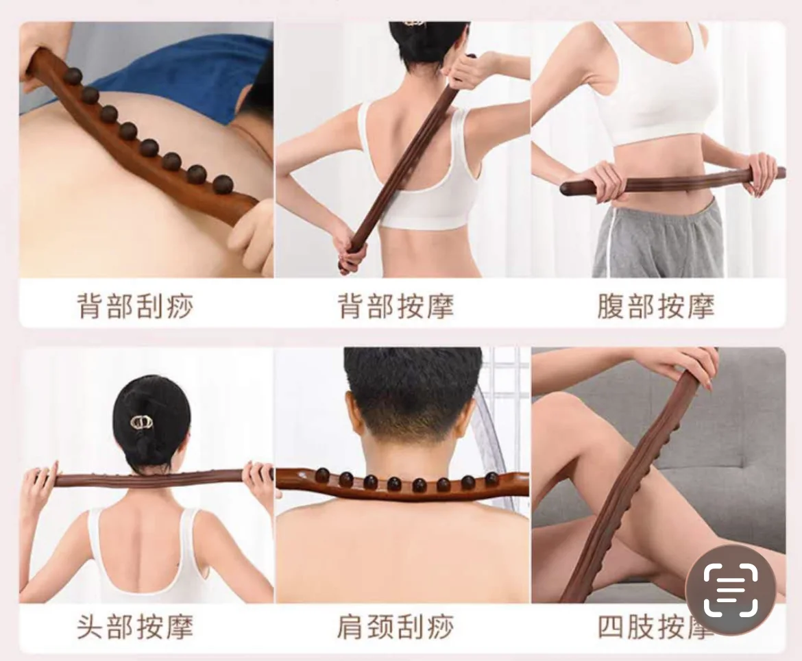 背部刮痧・背部按摩・腹部按摩・頭部按摩・肩頸刮痧・四肢按摩の技法図